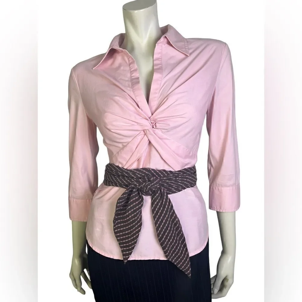 Trina Turk Long Scarf Brown Silk w/Pink Link Design 5” Wide x 80” Length